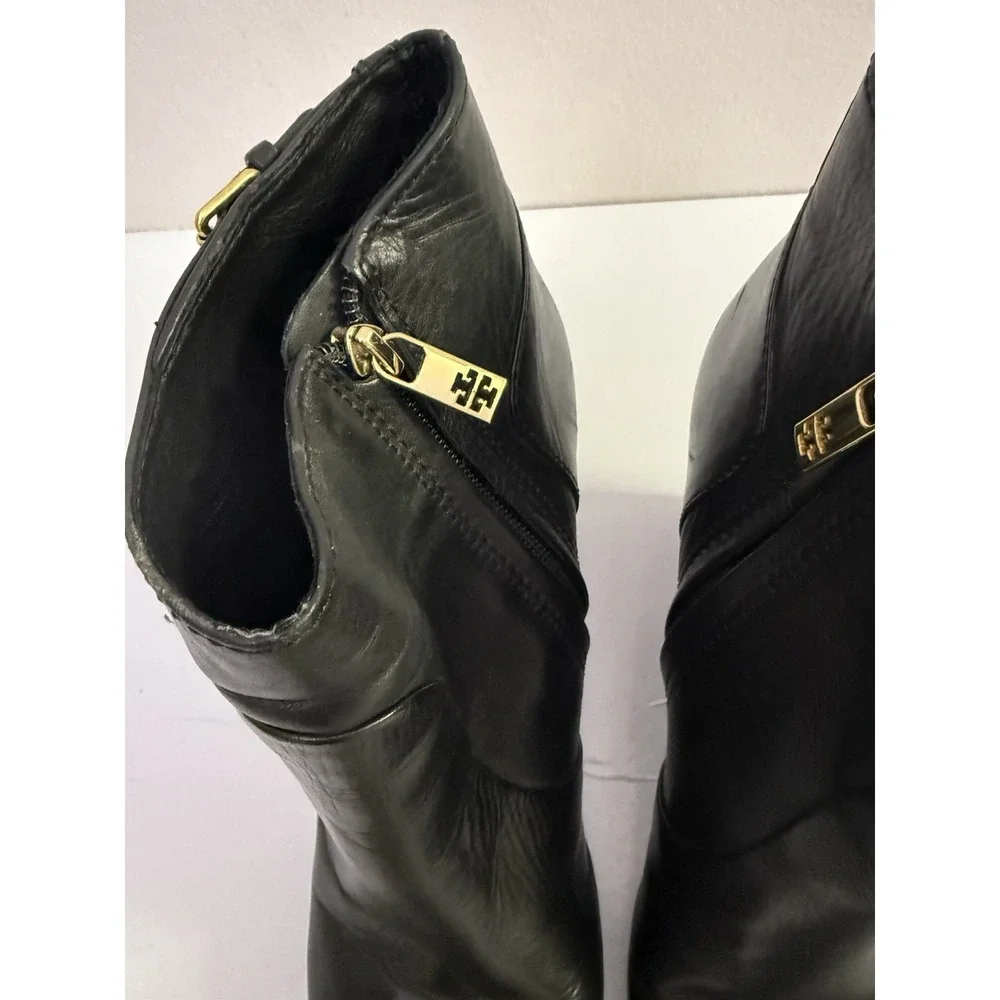 TORY BURCH Milan Wedge Bootie Black‎ Leather Size 11